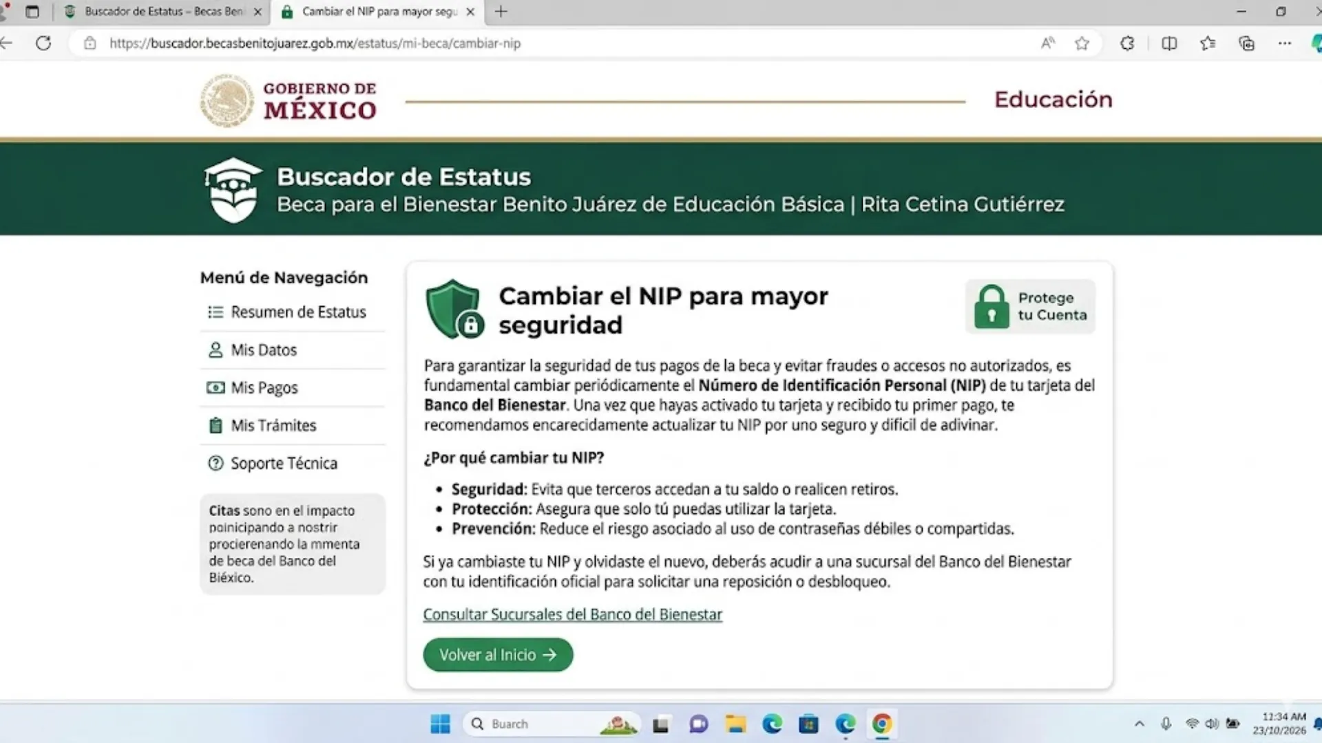 Cambiar el NIP para mayor seguridad