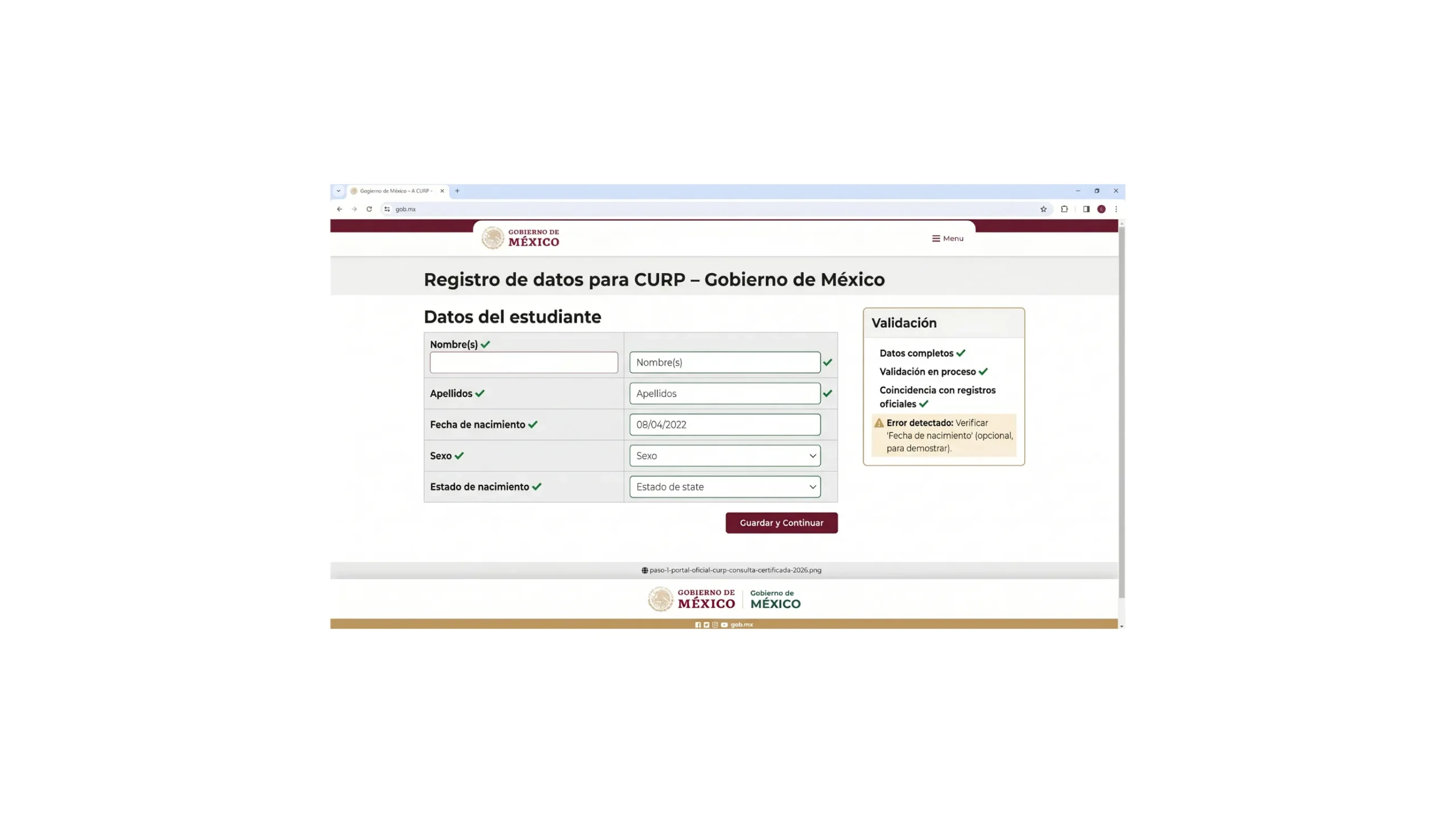 Captura correctamente los datos del estudiante