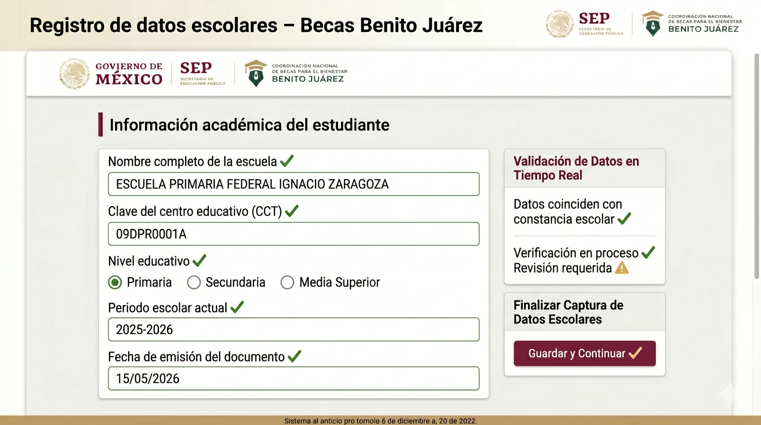 Capturar correctamente los datos escolares