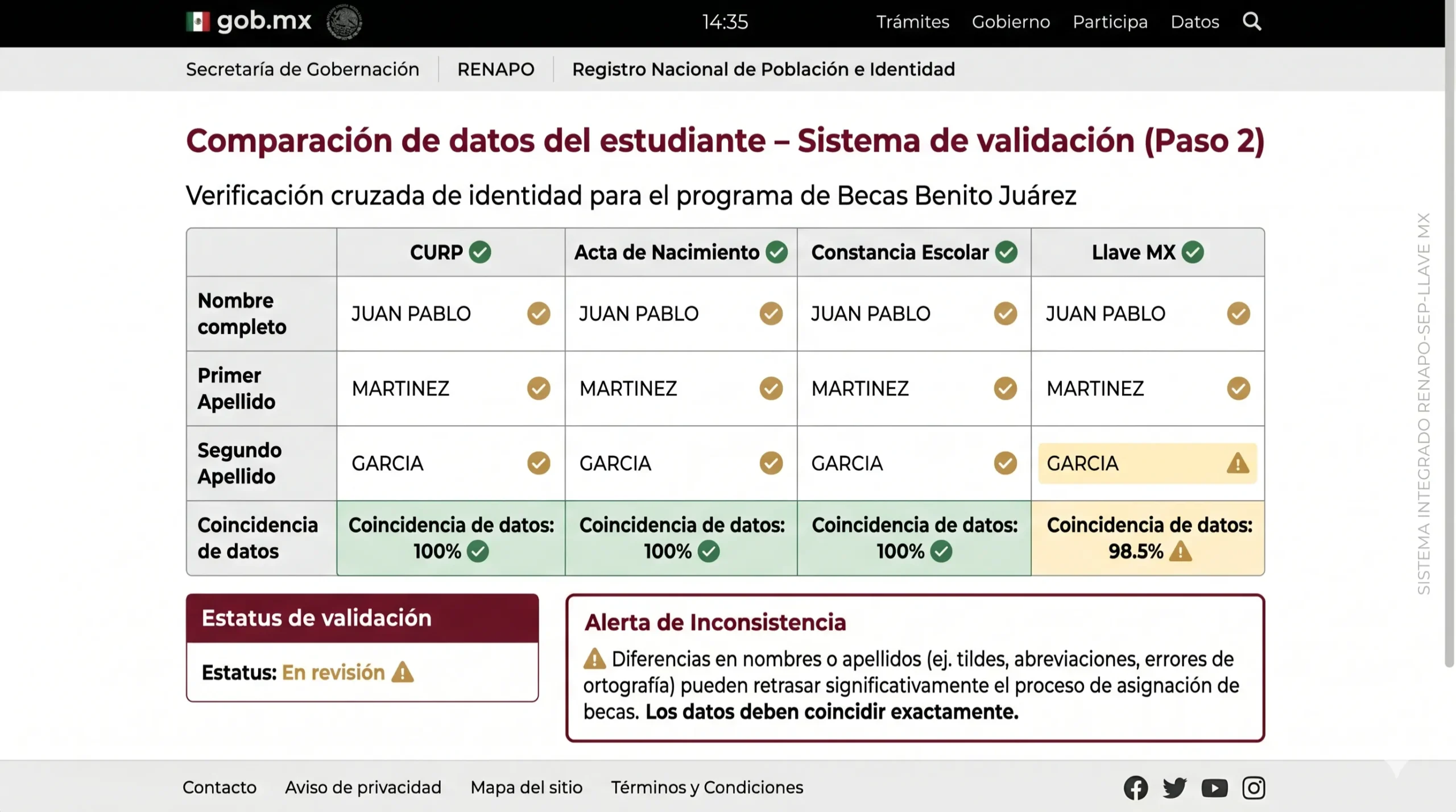 Comparar CURP con documentos escolares
