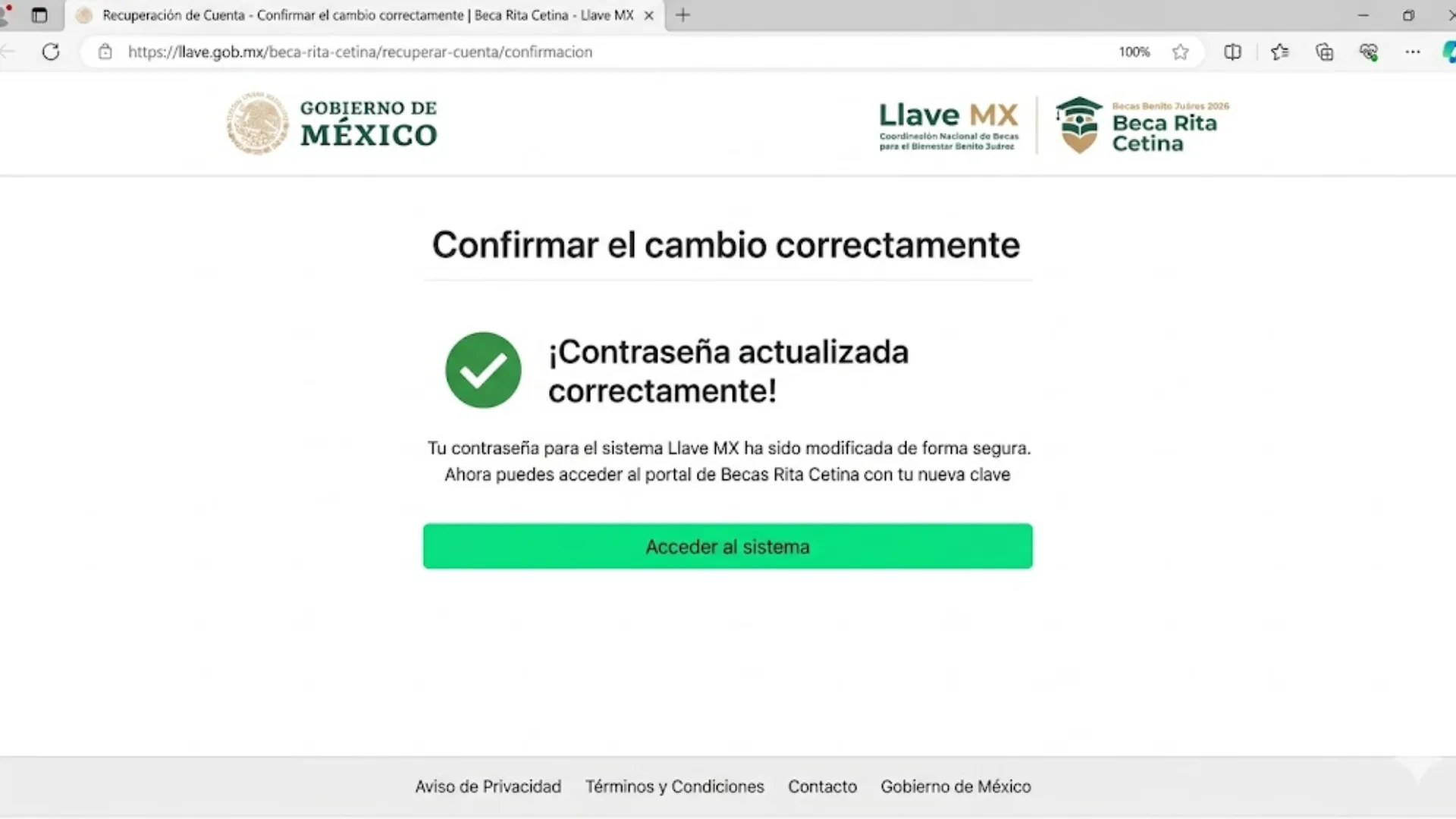 Confirmar el cambio correctamente