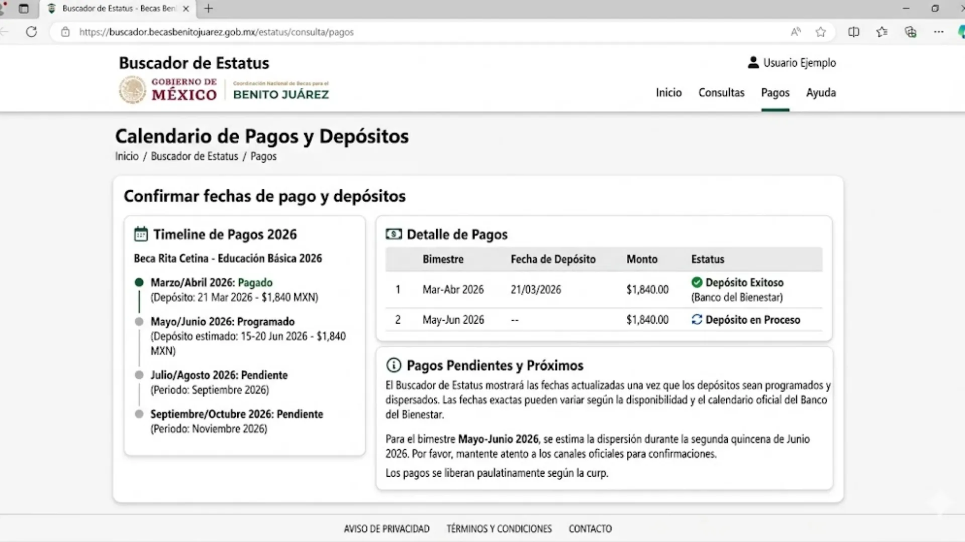 Confirmar fechas de pago y depósitos