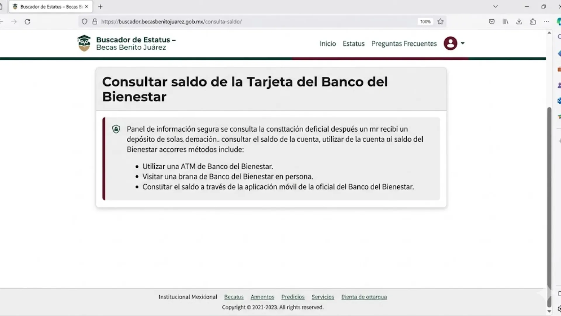 Consultar saldo de la Tarjeta Bienestar