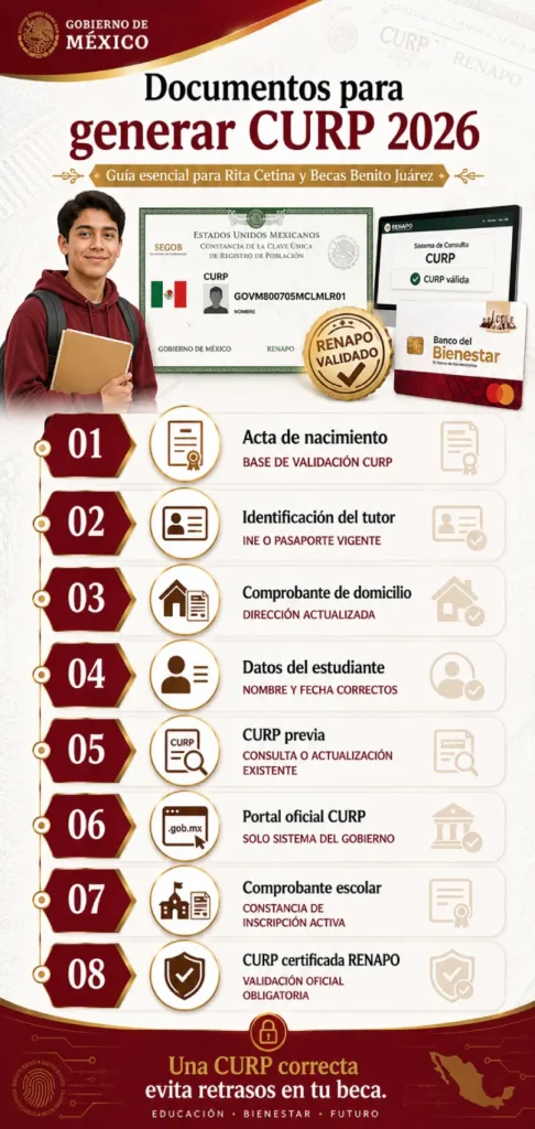 Documentos Requeridos para Generar CURP para Beca Rita Cetina y Becas Benito Juárez