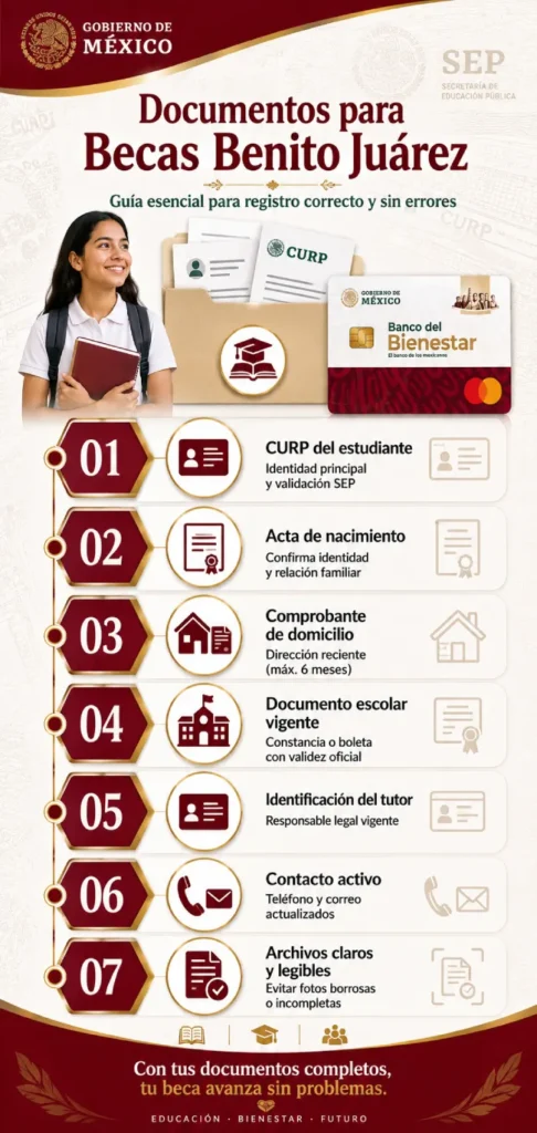 Documentos necesarios para el registro en Becas Benito Juárez