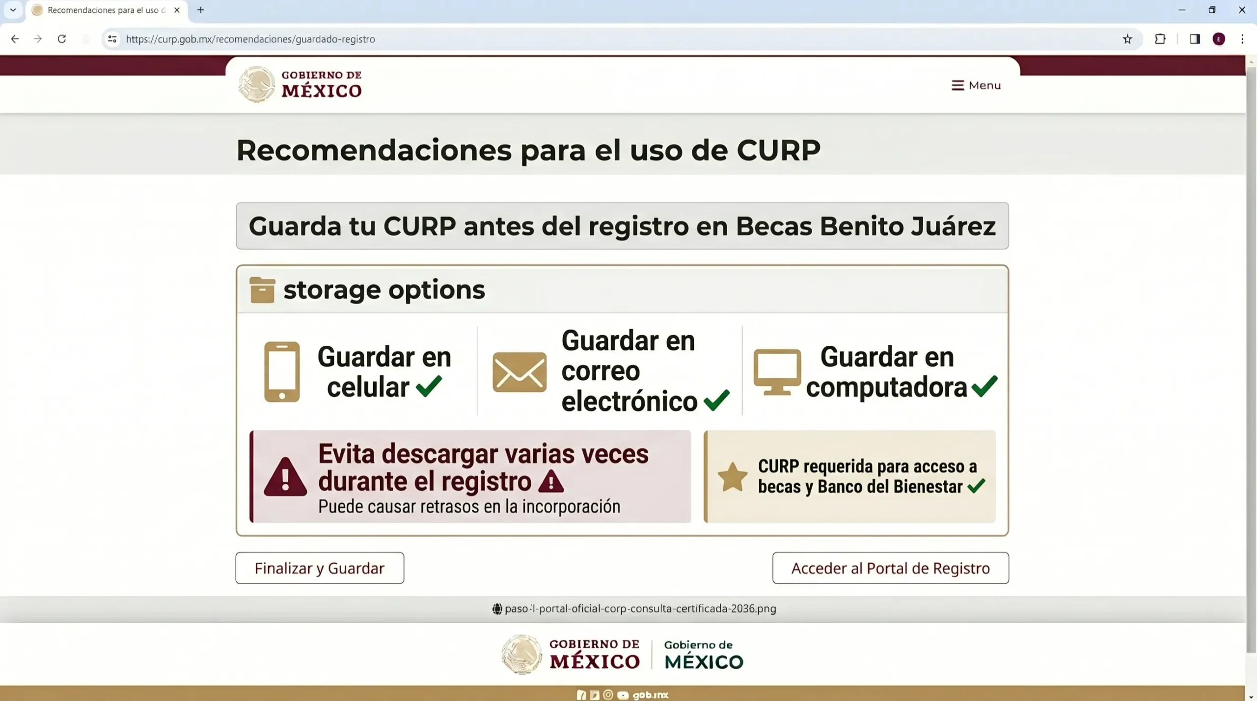 Guardar la CURP para el registro de la beca
