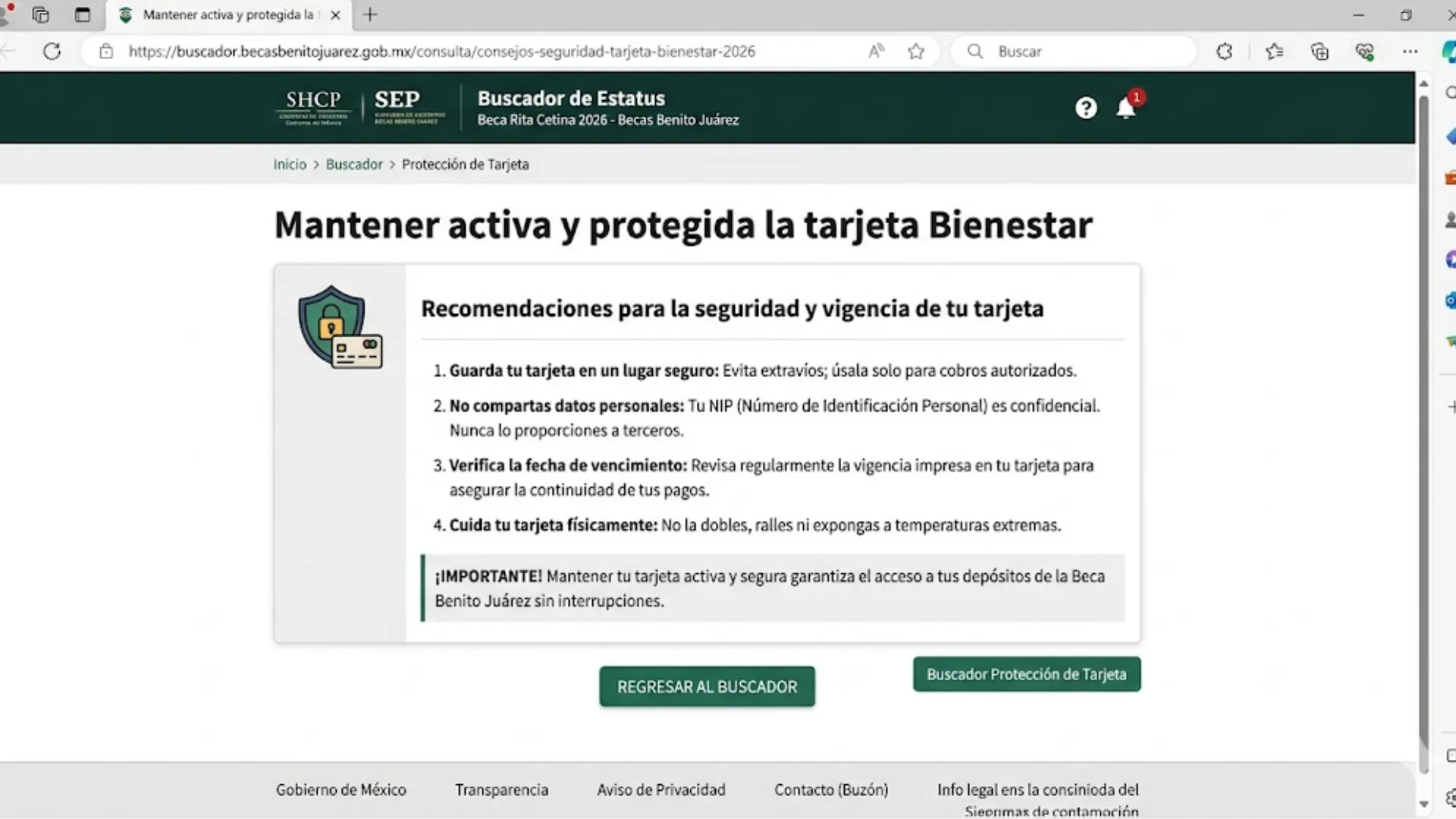 Mantener activa y protegida la tarjeta Bienestar