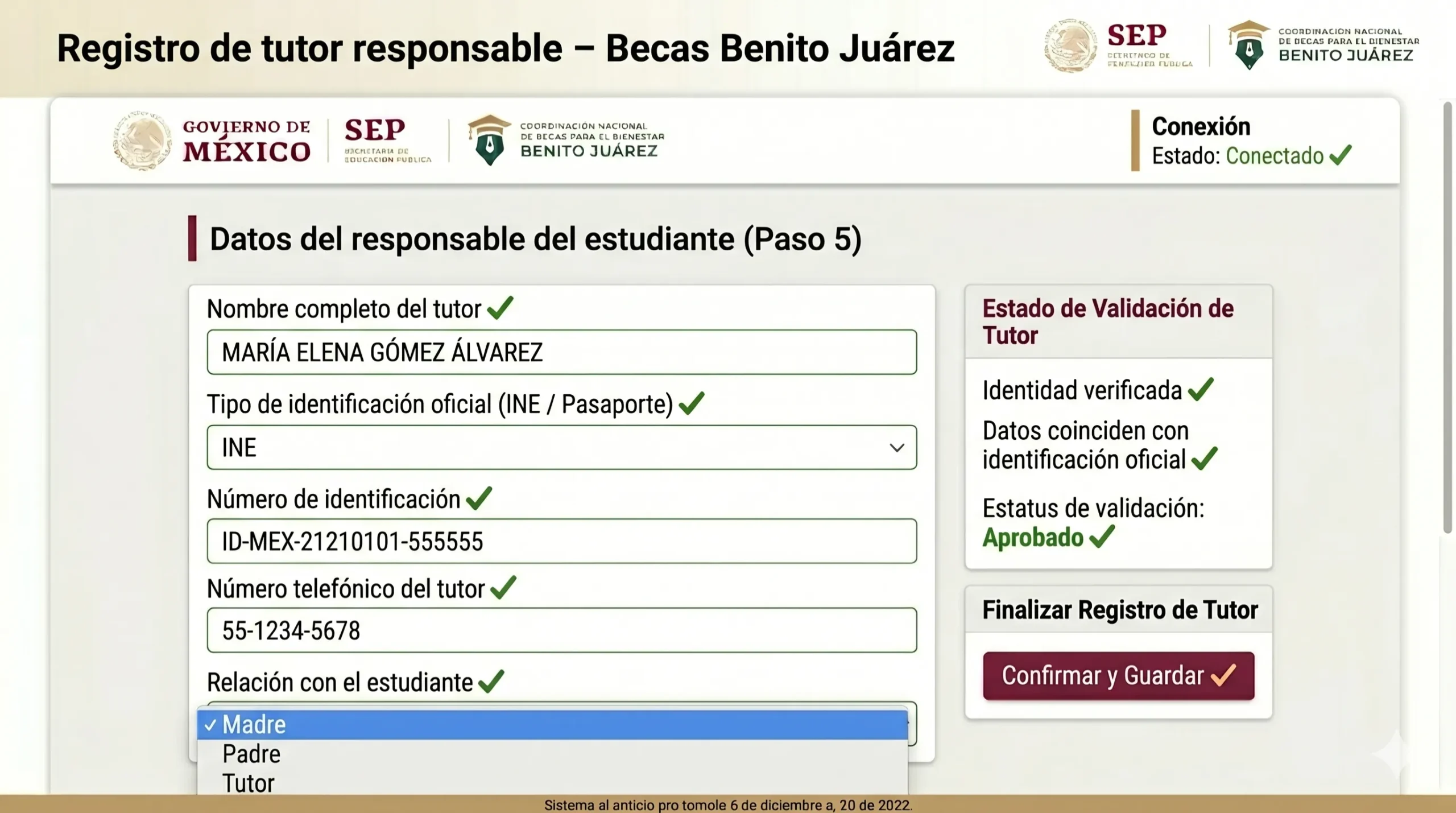 Registrar a la persona adulta responsable