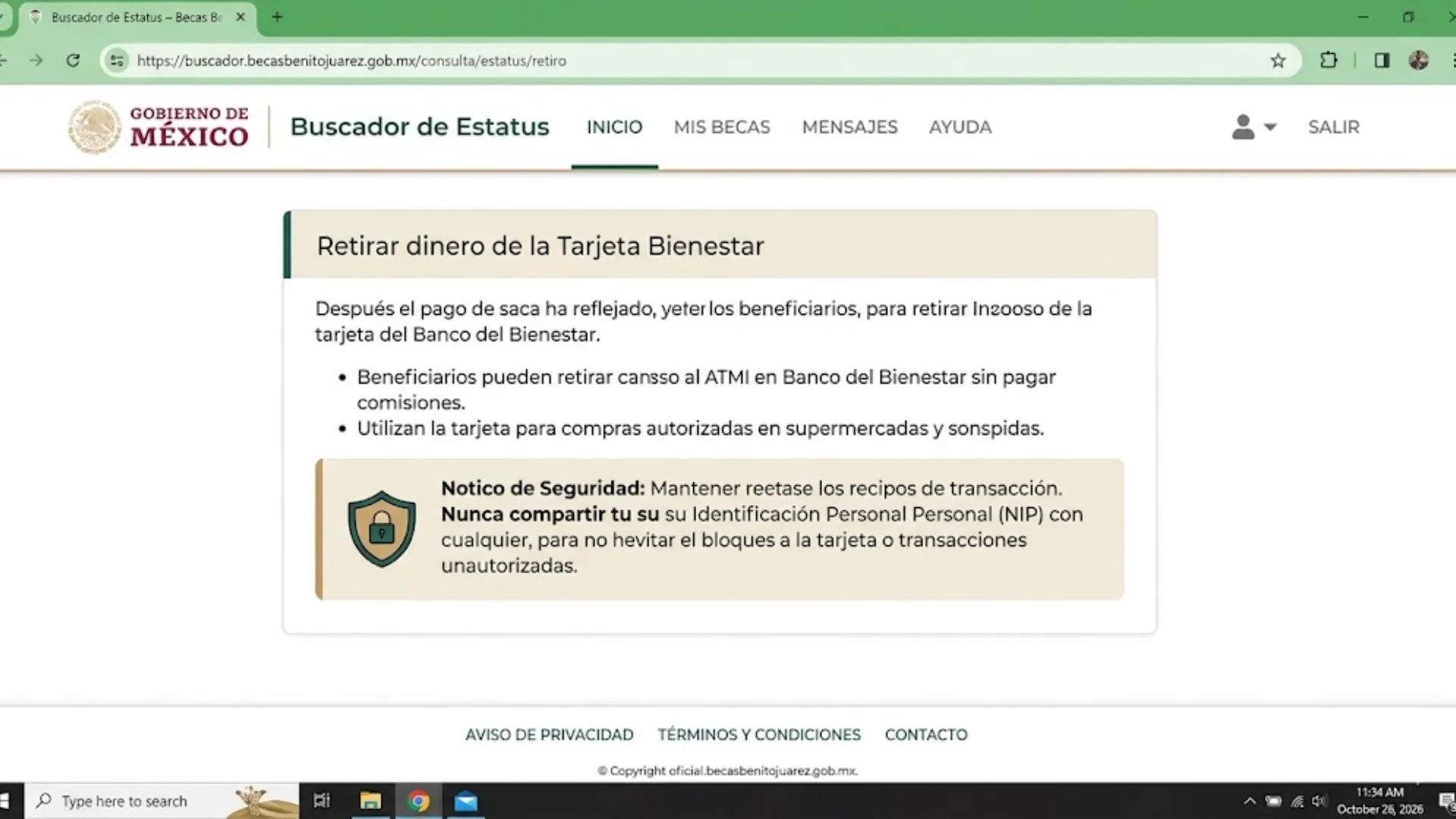 Retirar dinero de la Tarjeta Bienestar