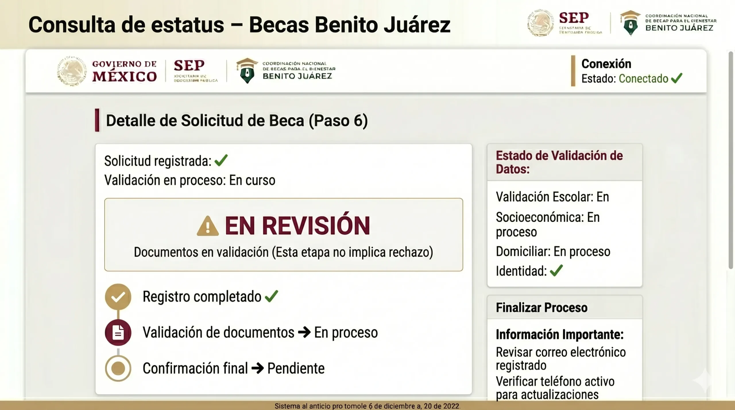 Revisar el estatus después del registro