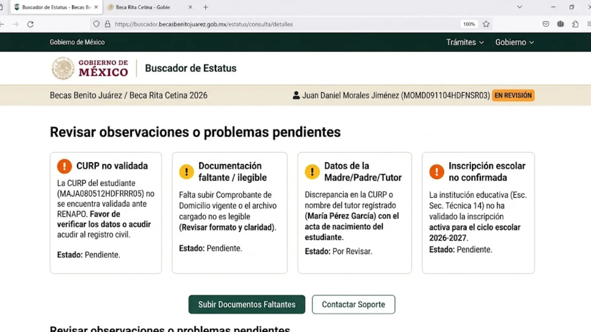 Revisar observaciones o problemas pendientes