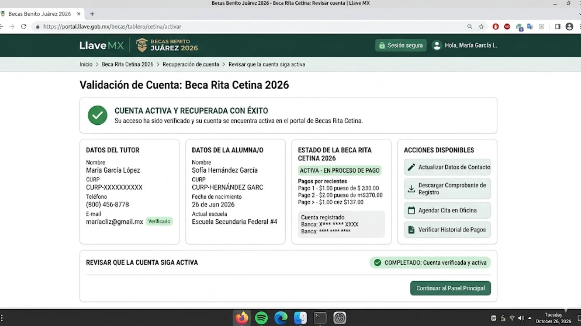 Revisar que la cuenta siga activa