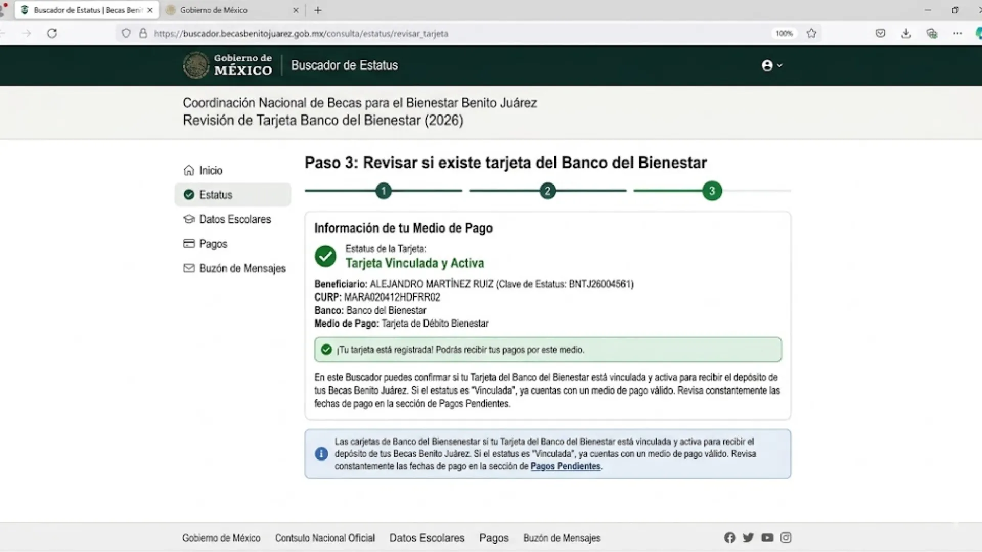 Revisar si existe tarjeta del Banco del Bienestar