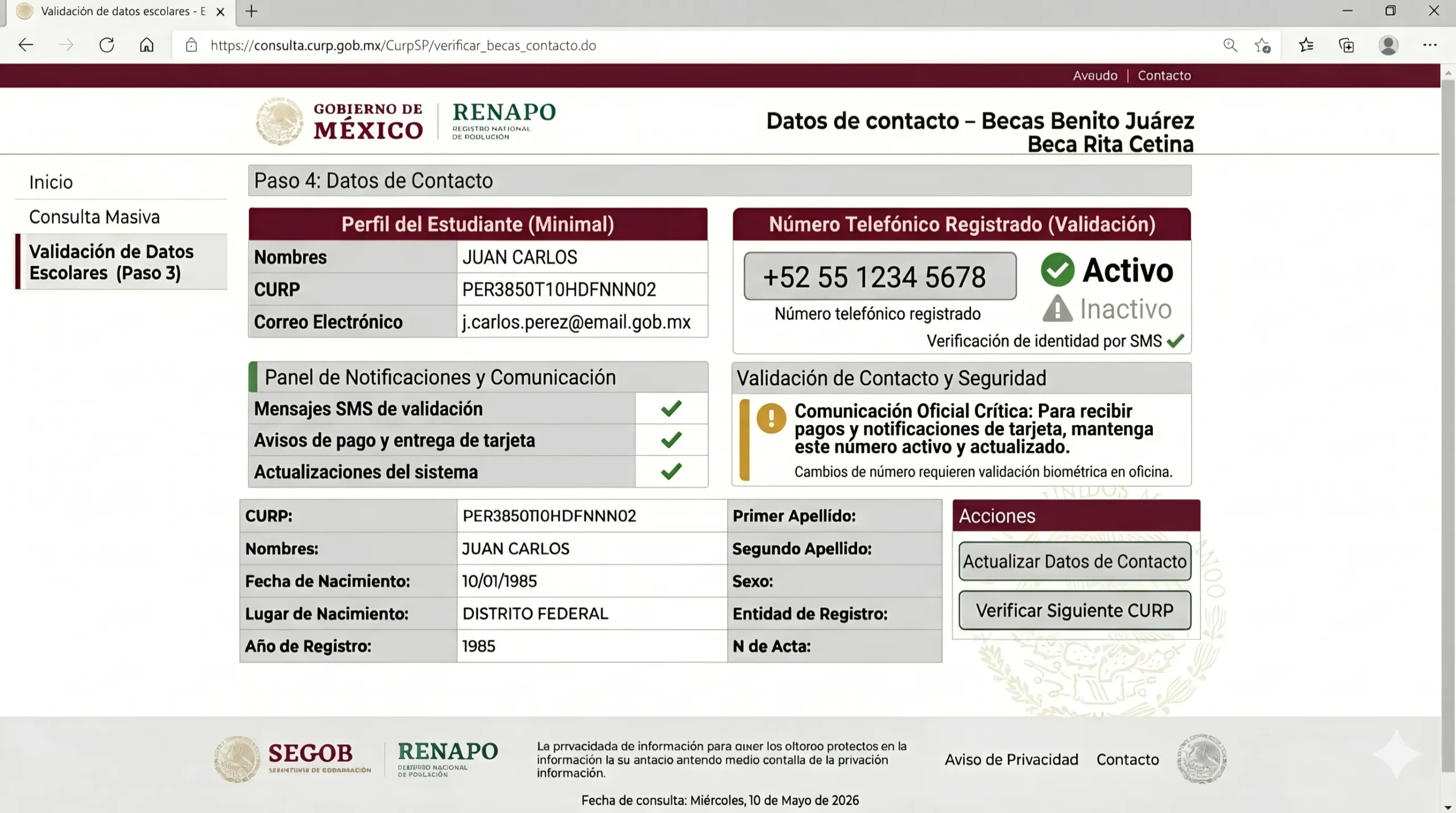 Utiliza un número telefónico que siga activo