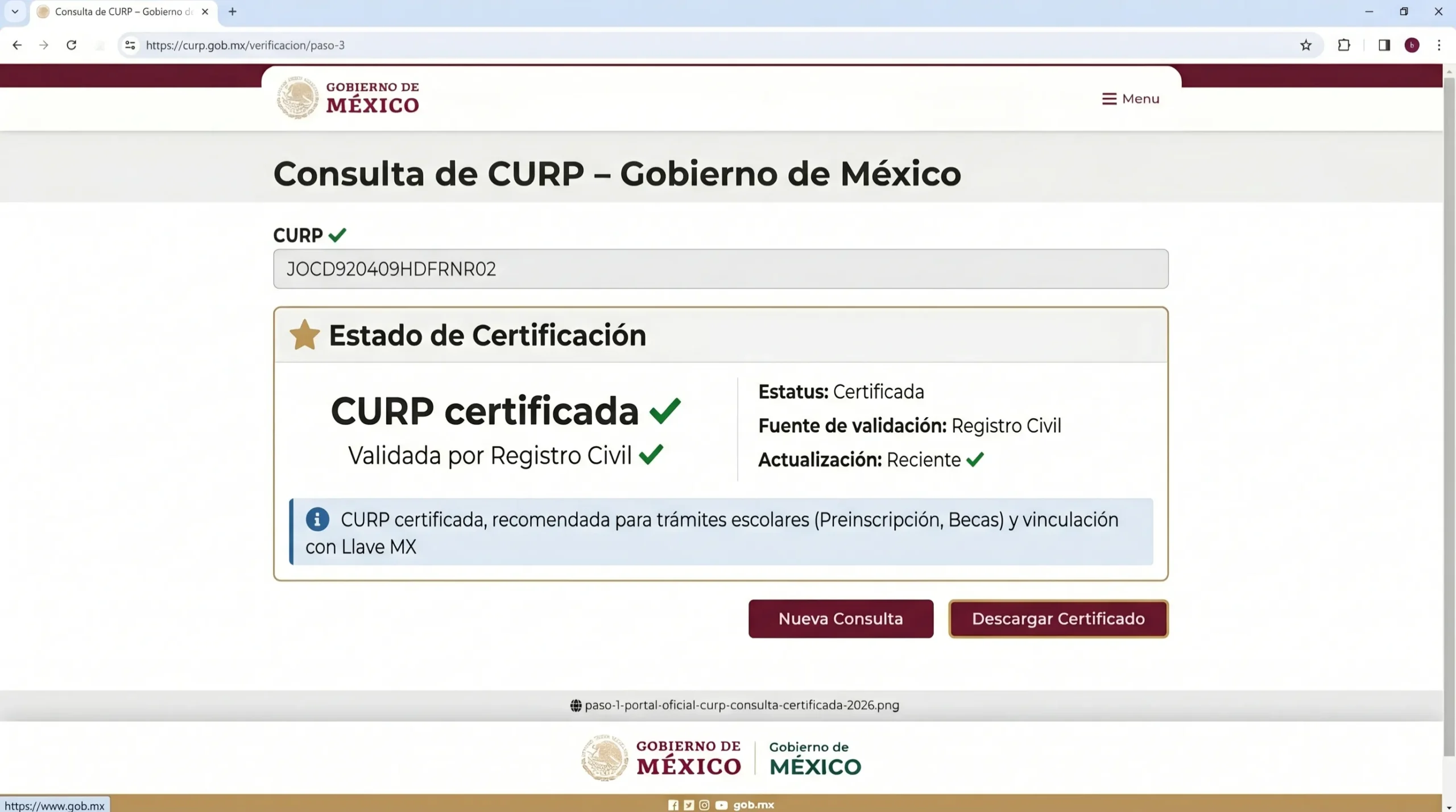 Verifica que la CURP esté certificada