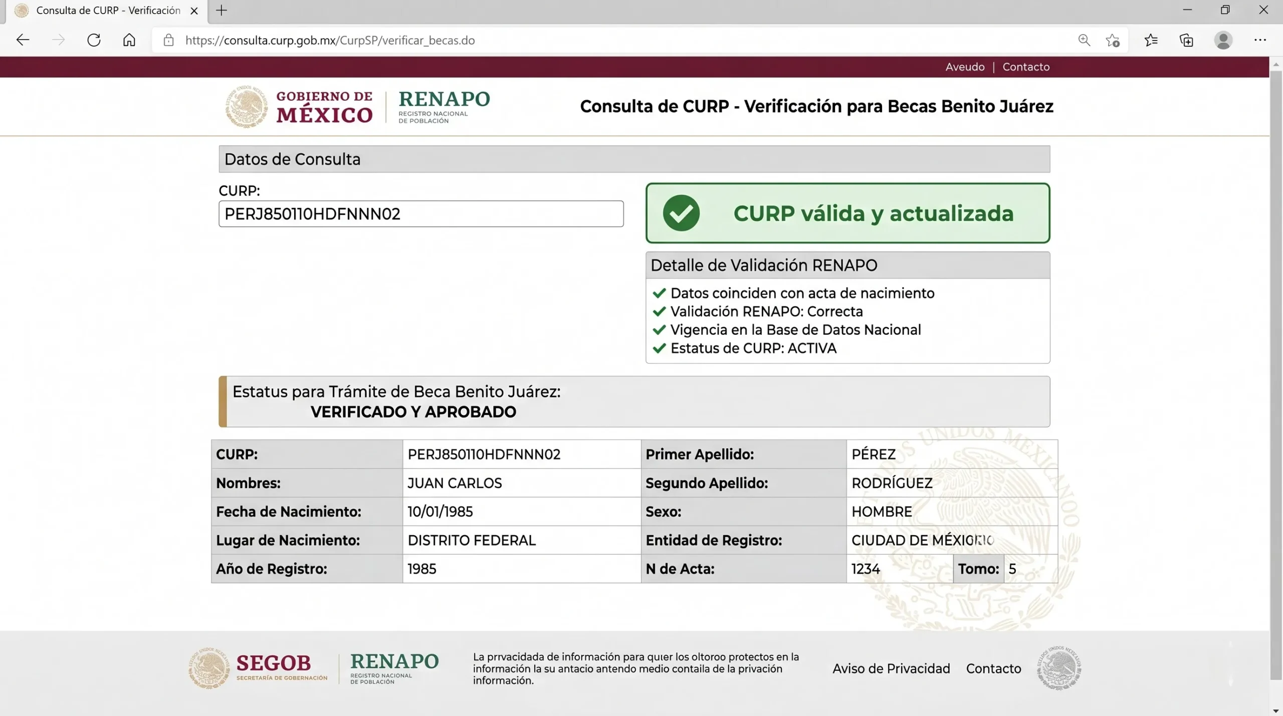 Verifica que tu CURP esté actualizada y correcta