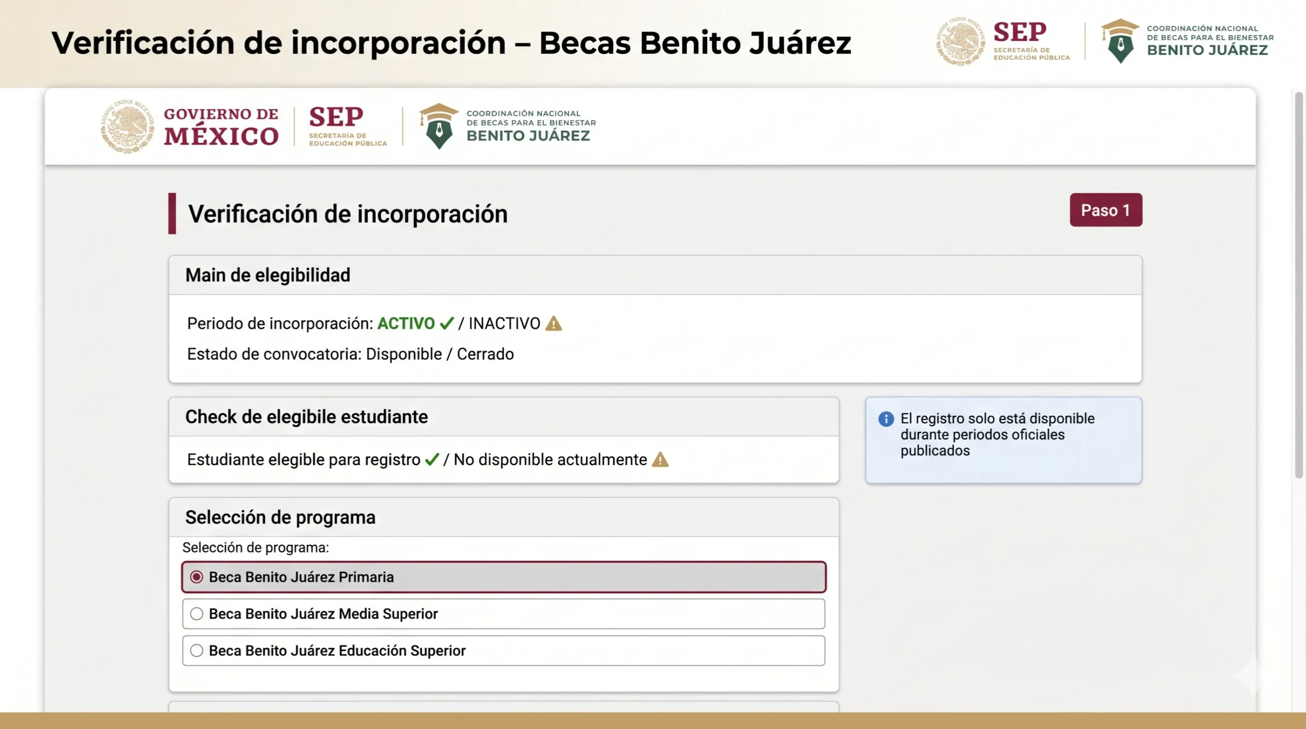 Verifica si el estudiante puede incorporarse al programa