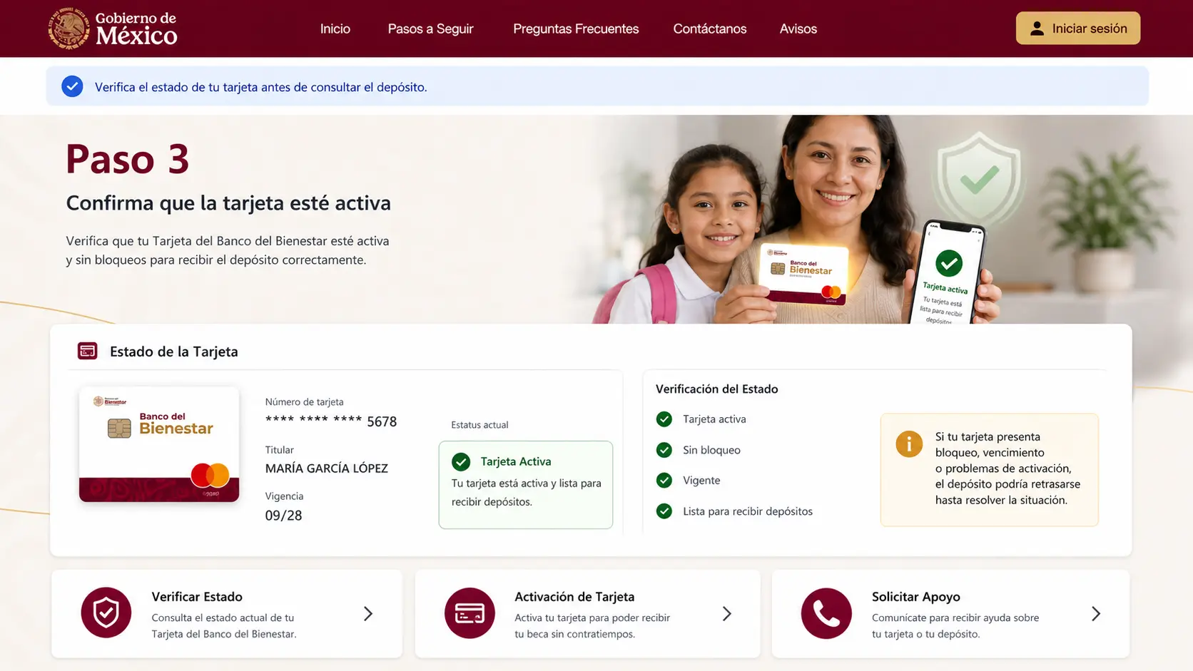 Confirma que la tarjeta esté activa