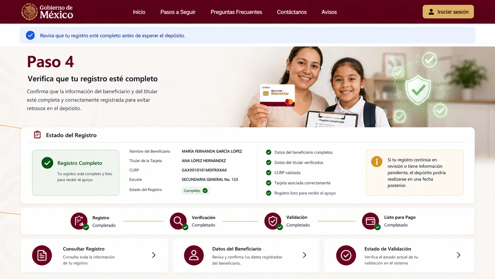 Verifica que tu registro esté completo